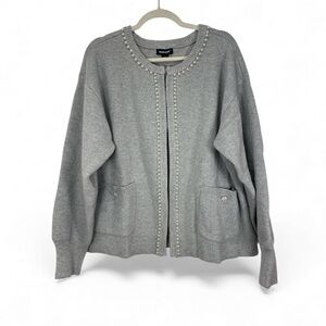 Studio Park  Gray Cardigan with Pearl Accents Size L